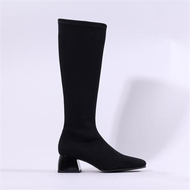 Miss Elastic Block Heel Knee High - Black
